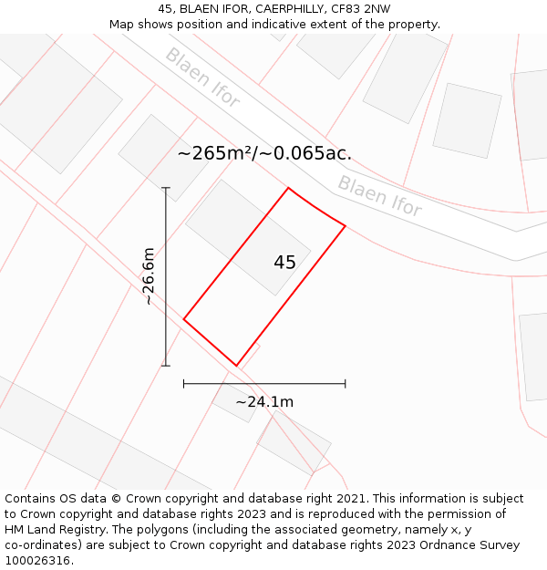 45, BLAEN IFOR, CAERPHILLY, CF83 2NW: Plot and title map