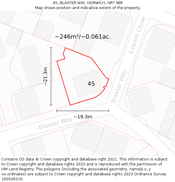 45, BLAXTER WAY, NORWICH, NR7 8BF: Plot and title map