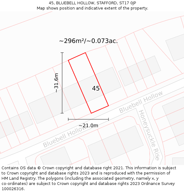 45, BLUEBELL HOLLOW, STAFFORD, ST17 0JP: Plot and title map
