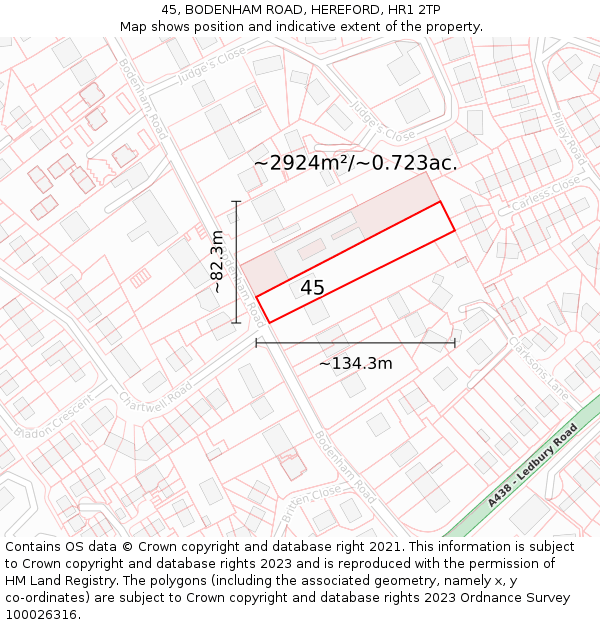 45, BODENHAM ROAD, HEREFORD, HR1 2TP: Plot and title map