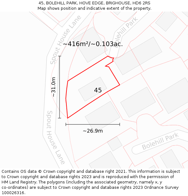 45, BOLEHILL PARK, HOVE EDGE, BRIGHOUSE, HD6 2RS: Plot and title map