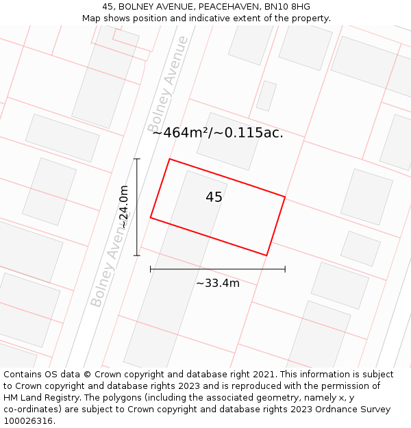 45, BOLNEY AVENUE, PEACEHAVEN, BN10 8HG: Plot and title map