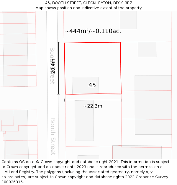 45, BOOTH STREET, CLECKHEATON, BD19 3PZ: Plot and title map