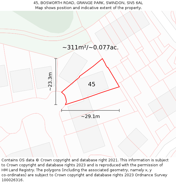 45, BOSWORTH ROAD, GRANGE PARK, SWINDON, SN5 6AL: Plot and title map