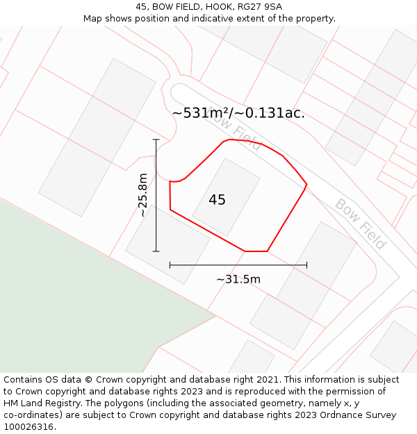 45, BOW FIELD, HOOK, RG27 9SA: Plot and title map