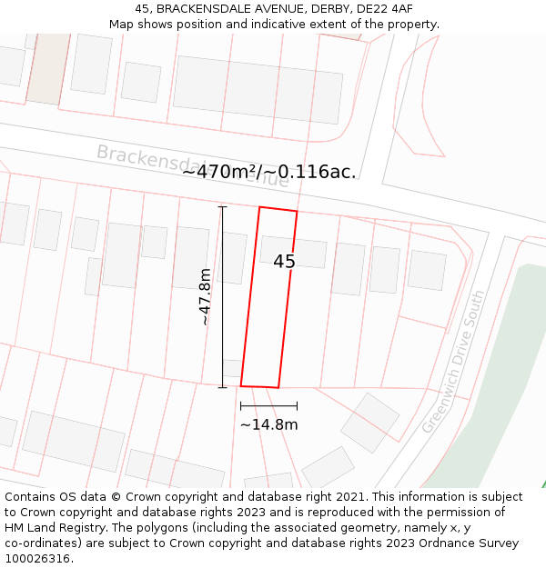 45, BRACKENSDALE AVENUE, DERBY, DE22 4AF: Plot and title map