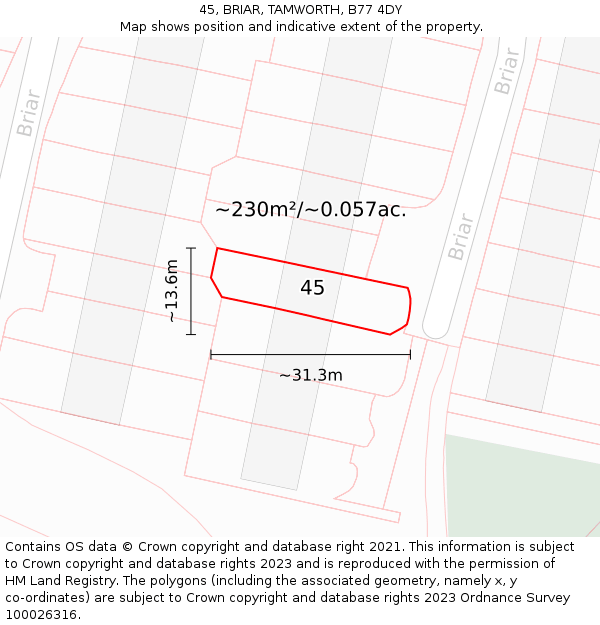 45, BRIAR, TAMWORTH, B77 4DY: Plot and title map