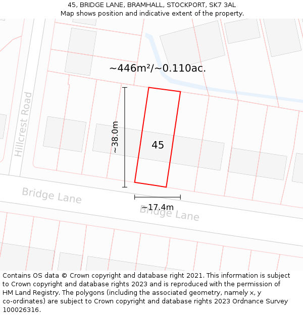 45, BRIDGE LANE, BRAMHALL, STOCKPORT, SK7 3AL: Plot and title map