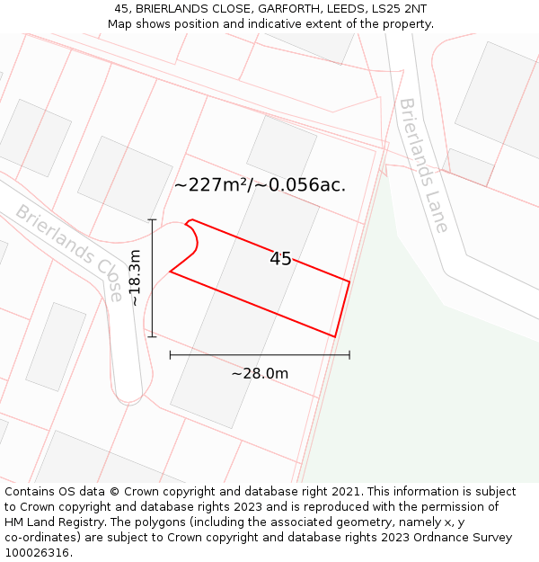 45, BRIERLANDS CLOSE, GARFORTH, LEEDS, LS25 2NT: Plot and title map