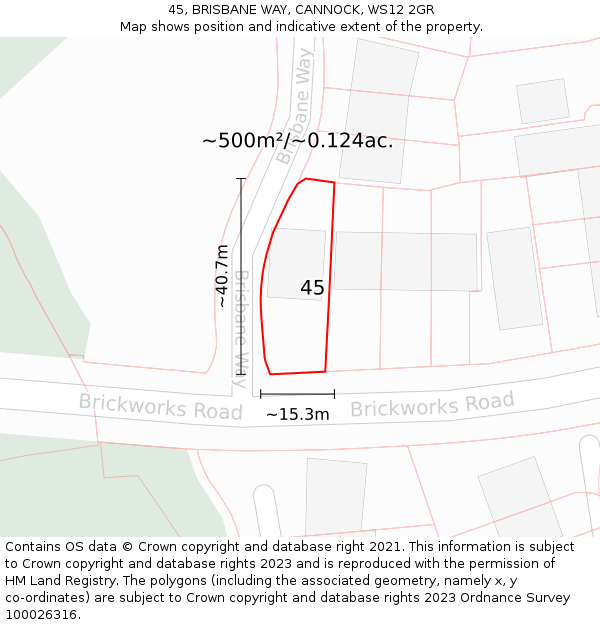 45, BRISBANE WAY, CANNOCK, WS12 2GR: Plot and title map