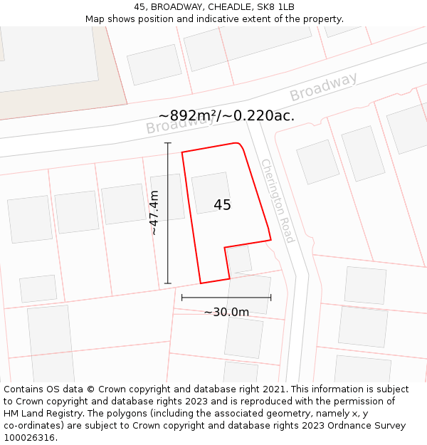 45, BROADWAY, CHEADLE, SK8 1LB: Plot and title map