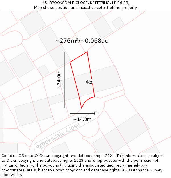 45, BROOKSDALE CLOSE, KETTERING, NN16 9BJ: Plot and title map