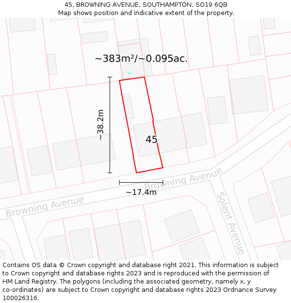 45, BROWNING AVENUE, SOUTHAMPTON, SO19 6QB: Plot and title map