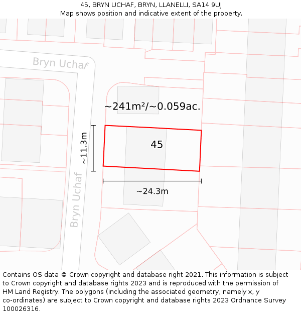 45, BRYN UCHAF, BRYN, LLANELLI, SA14 9UJ: Plot and title map