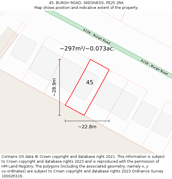 45, BURGH ROAD, SKEGNESS, PE25 2RA: Plot and title map