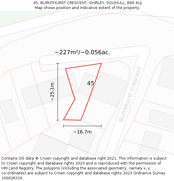 45, BURNTHURST CRESCENT, SHIRLEY, SOLIHULL, B90 4UJ: Plot and title map