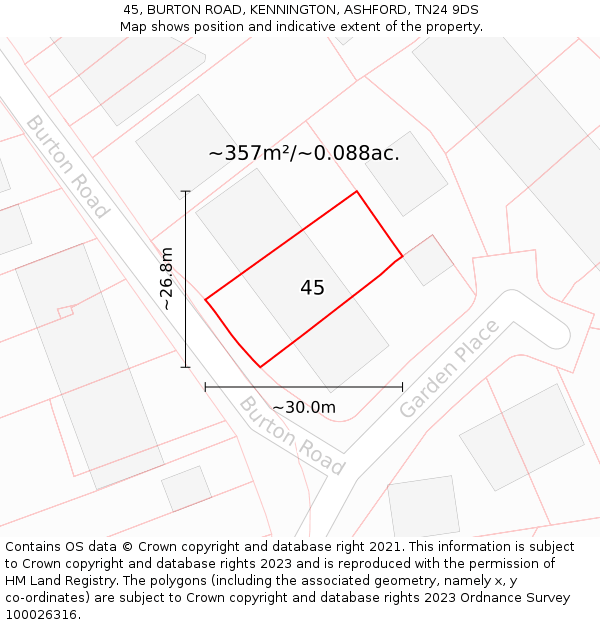 45, BURTON ROAD, KENNINGTON, ASHFORD, TN24 9DS: Plot and title map