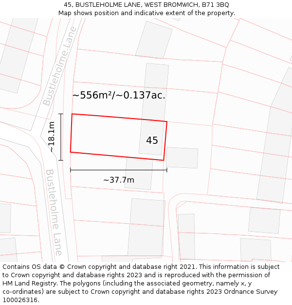 45, BUSTLEHOLME LANE, WEST BROMWICH, B71 3BQ: Plot and title map