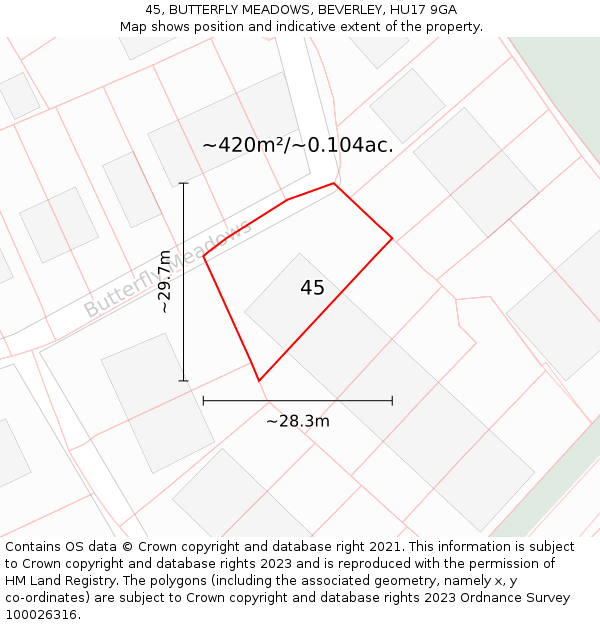 45, BUTTERFLY MEADOWS, BEVERLEY, HU17 9GA: Plot and title map