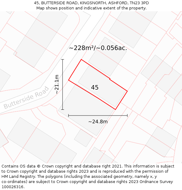 45, BUTTERSIDE ROAD, KINGSNORTH, ASHFORD, TN23 3PD: Plot and title map