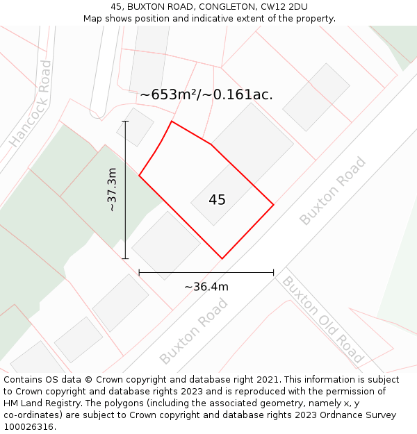 45, BUXTON ROAD, CONGLETON, CW12 2DU: Plot and title map