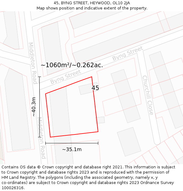 45, BYNG STREET, HEYWOOD, OL10 2JA: Plot and title map