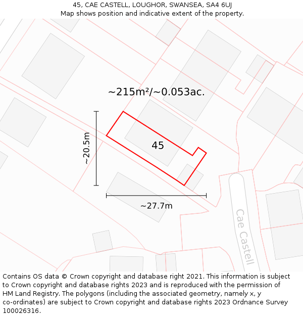 45, CAE CASTELL, LOUGHOR, SWANSEA, SA4 6UJ: Plot and title map