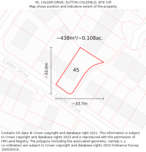 45, CALDER DRIVE, SUTTON COLDFIELD, B76 1YR: Plot and title map