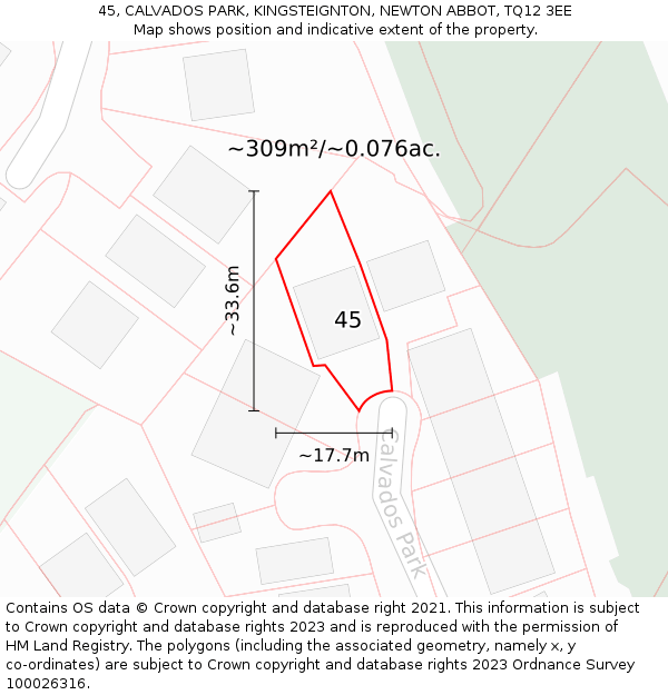 45, CALVADOS PARK, KINGSTEIGNTON, NEWTON ABBOT, TQ12 3EE: Plot and title map