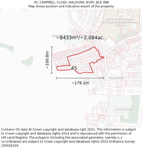 45, CAMPBELL CLOSE, WALSHAW, BURY, BL8 3BB: Plot and title map