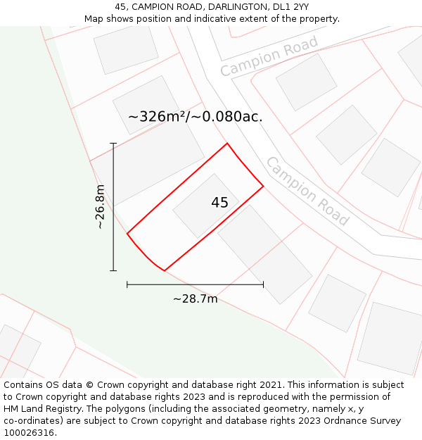 45, CAMPION ROAD, DARLINGTON, DL1 2YY: Plot and title map