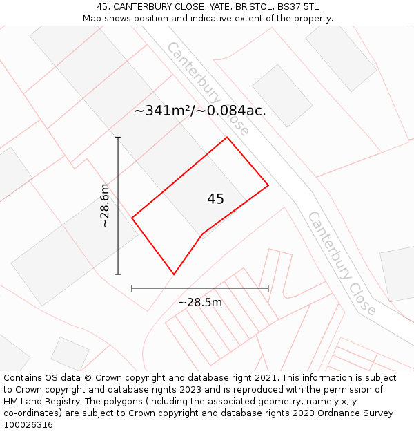 45, CANTERBURY CLOSE, YATE, BRISTOL, BS37 5TL: Plot and title map