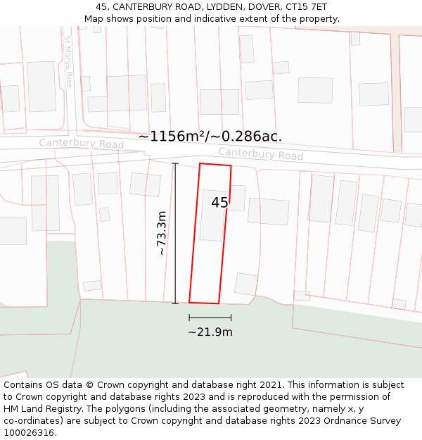 45, CANTERBURY ROAD, LYDDEN, DOVER, CT15 7ET: Plot and title map