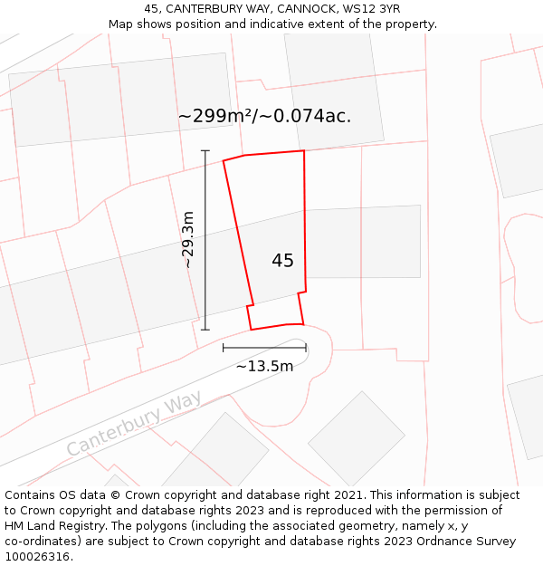 45, CANTERBURY WAY, CANNOCK, WS12 3YR: Plot and title map