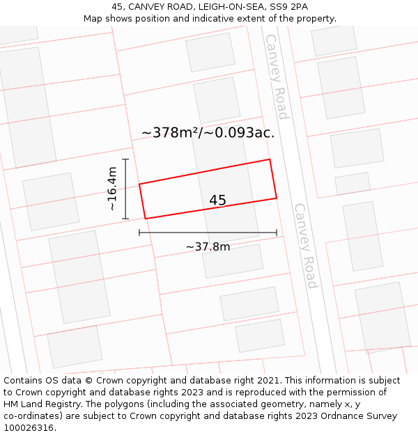 45, CANVEY ROAD, LEIGH-ON-SEA, SS9 2PA: Plot and title map