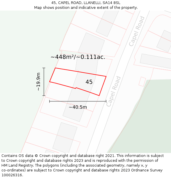 45, CAPEL ROAD, LLANELLI, SA14 8SL: Plot and title map