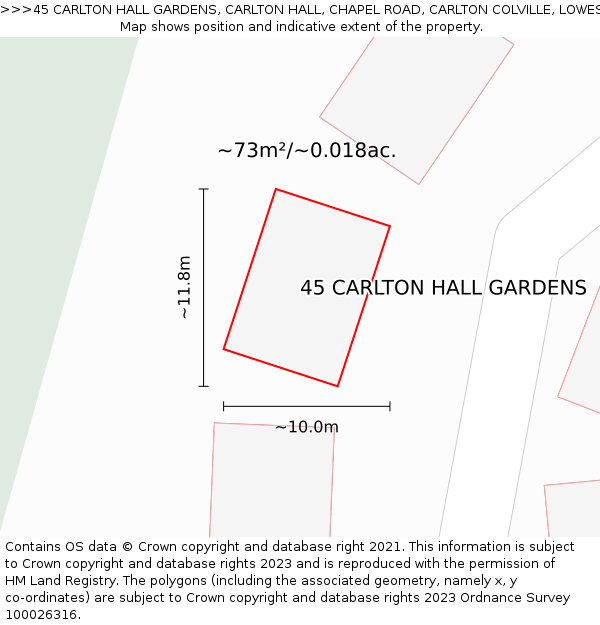 45 CARLTON HALL GARDENS, CARLTON HALL, CHAPEL ROAD, CARLTON COLVILLE, LOWESTOFT, NR33 8BL: Plot and title map