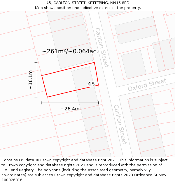 45, CARLTON STREET, KETTERING, NN16 8ED: Plot and title map