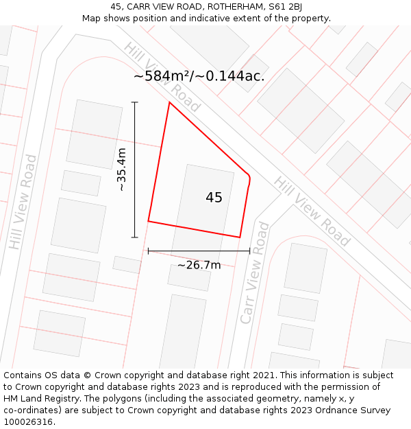 45, CARR VIEW ROAD, ROTHERHAM, S61 2BJ: Plot and title map