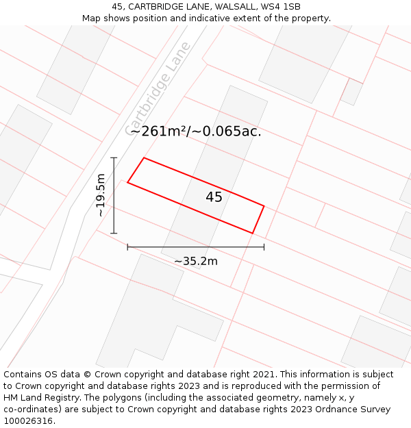 45, CARTBRIDGE LANE, WALSALL, WS4 1SB: Plot and title map