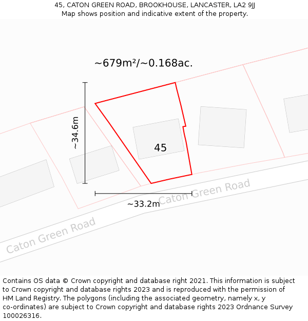 45, CATON GREEN ROAD, BROOKHOUSE, LANCASTER, LA2 9JJ: Plot and title map