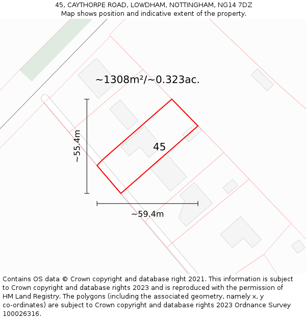 45, CAYTHORPE ROAD, LOWDHAM, NOTTINGHAM, NG14 7DZ: Plot and title map