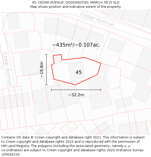 45, CEDAR AVENUE, DODDINGTON, MARCH, PE15 0LD: Plot and title map