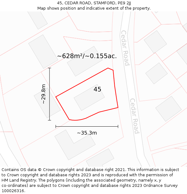 45, CEDAR ROAD, STAMFORD, PE9 2JJ: Plot and title map