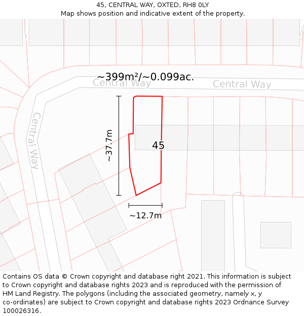 45, CENTRAL WAY, OXTED, RH8 0LY: Plot and title map