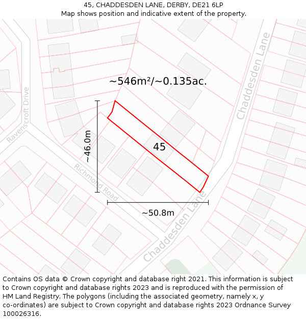 45, CHADDESDEN LANE, DERBY, DE21 6LP: Plot and title map