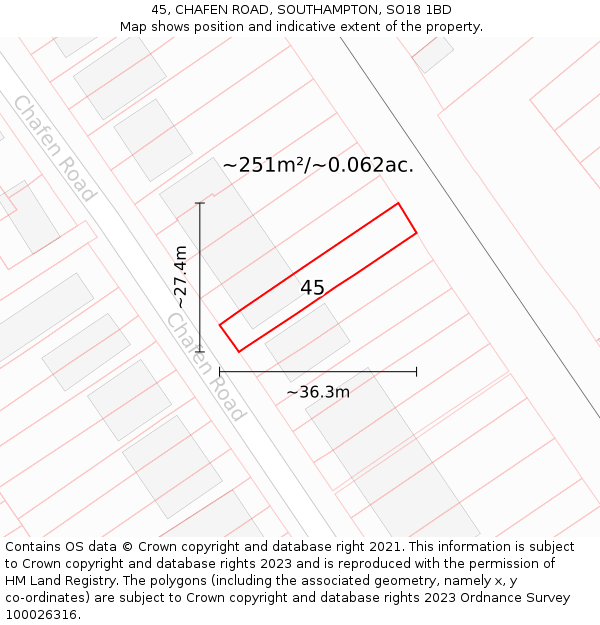 45, CHAFEN ROAD, SOUTHAMPTON, SO18 1BD: Plot and title map