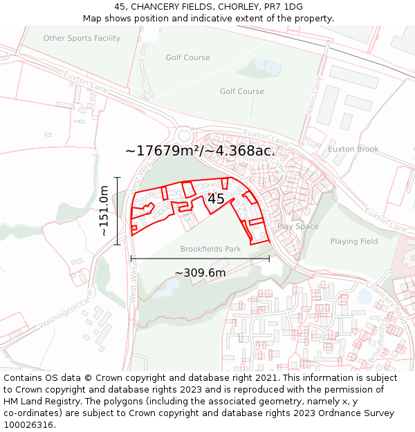 45, CHANCERY FIELDS, CHORLEY, PR7 1DG: Plot and title map