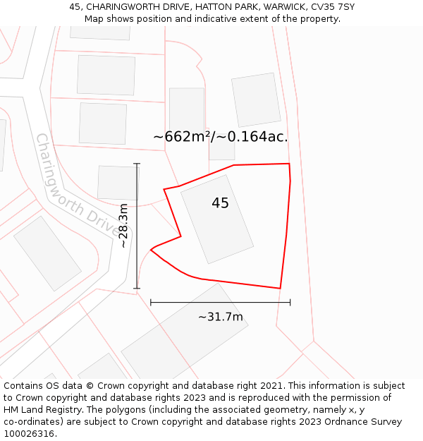 45, CHARINGWORTH DRIVE, HATTON PARK, WARWICK, CV35 7SY: Plot and title map