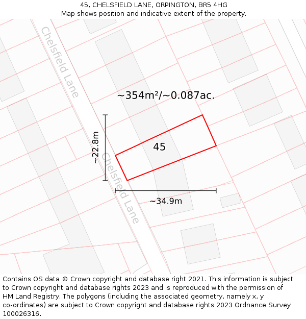 45, CHELSFIELD LANE, ORPINGTON, BR5 4HG: Plot and title map